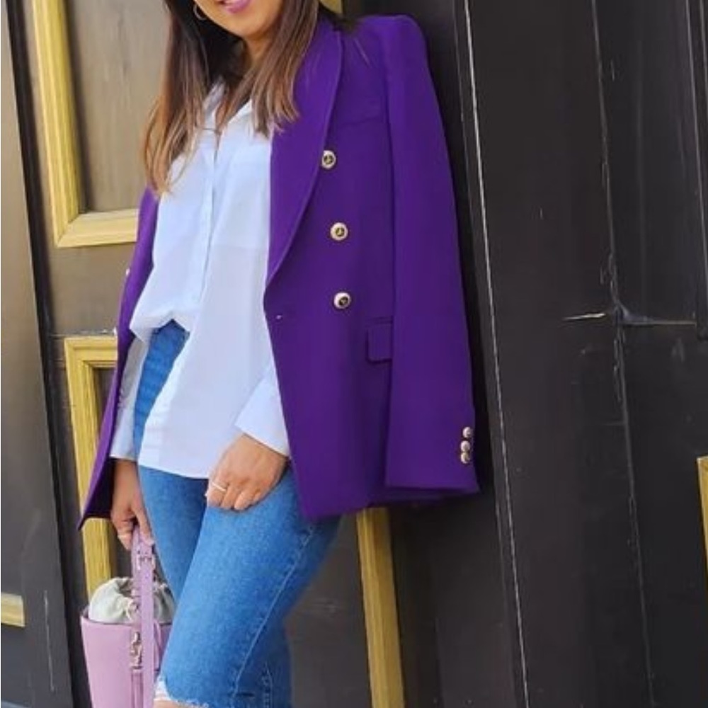 Zara Purple Gold Button Blazer